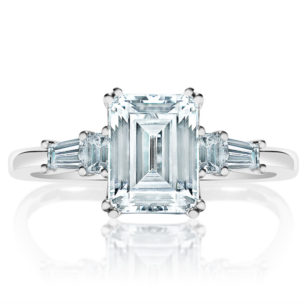 Emerald Diamond Fancy Sidestones Engagement Ring