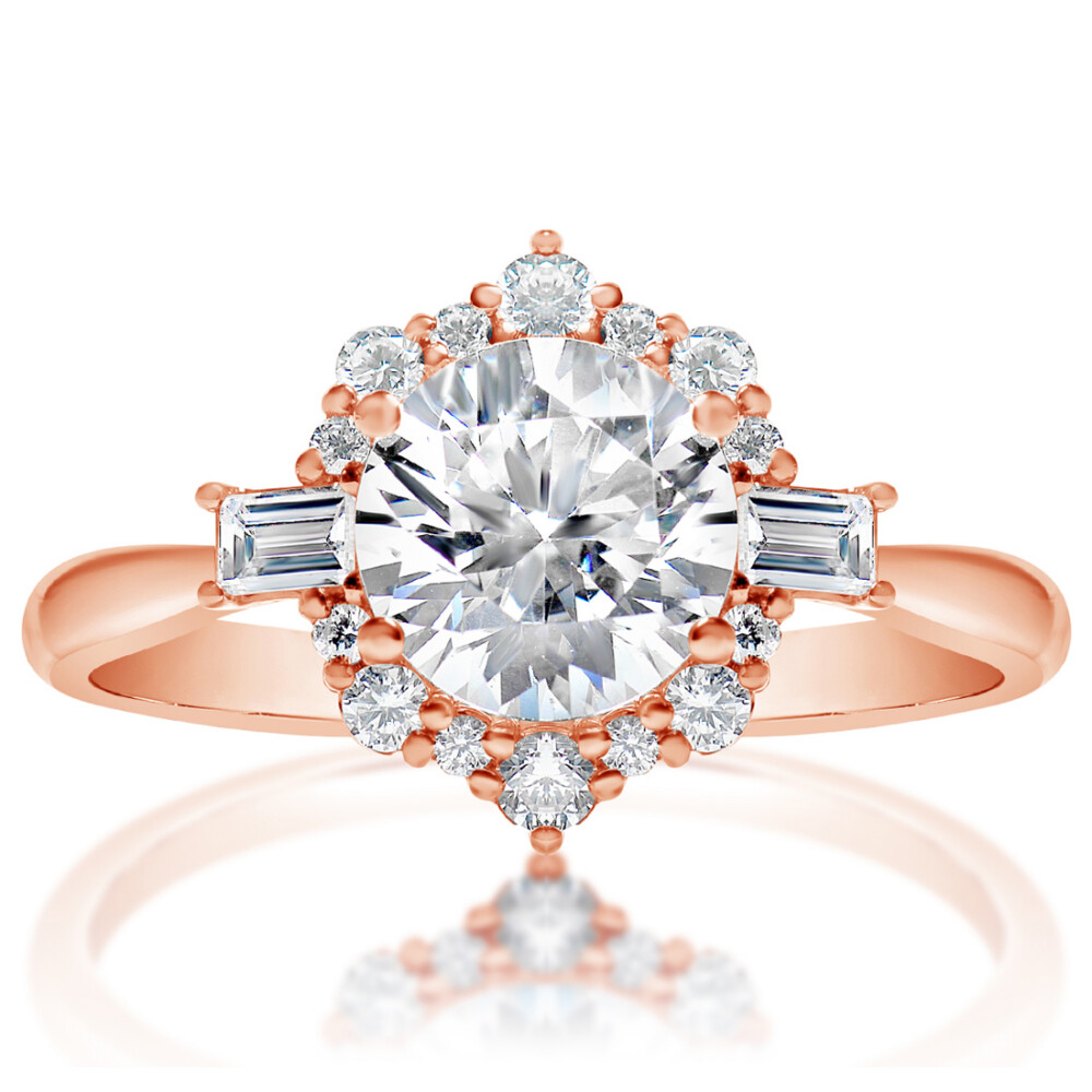 Round Diamond Halo with Side Stones Engagement Ring
