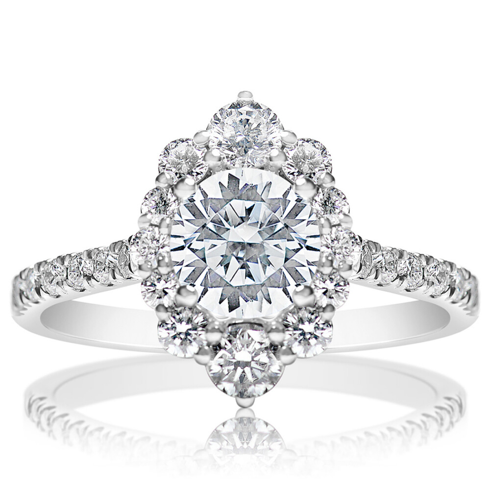 Round Diamond Oval Halo with Diamond Band Engagement Ring