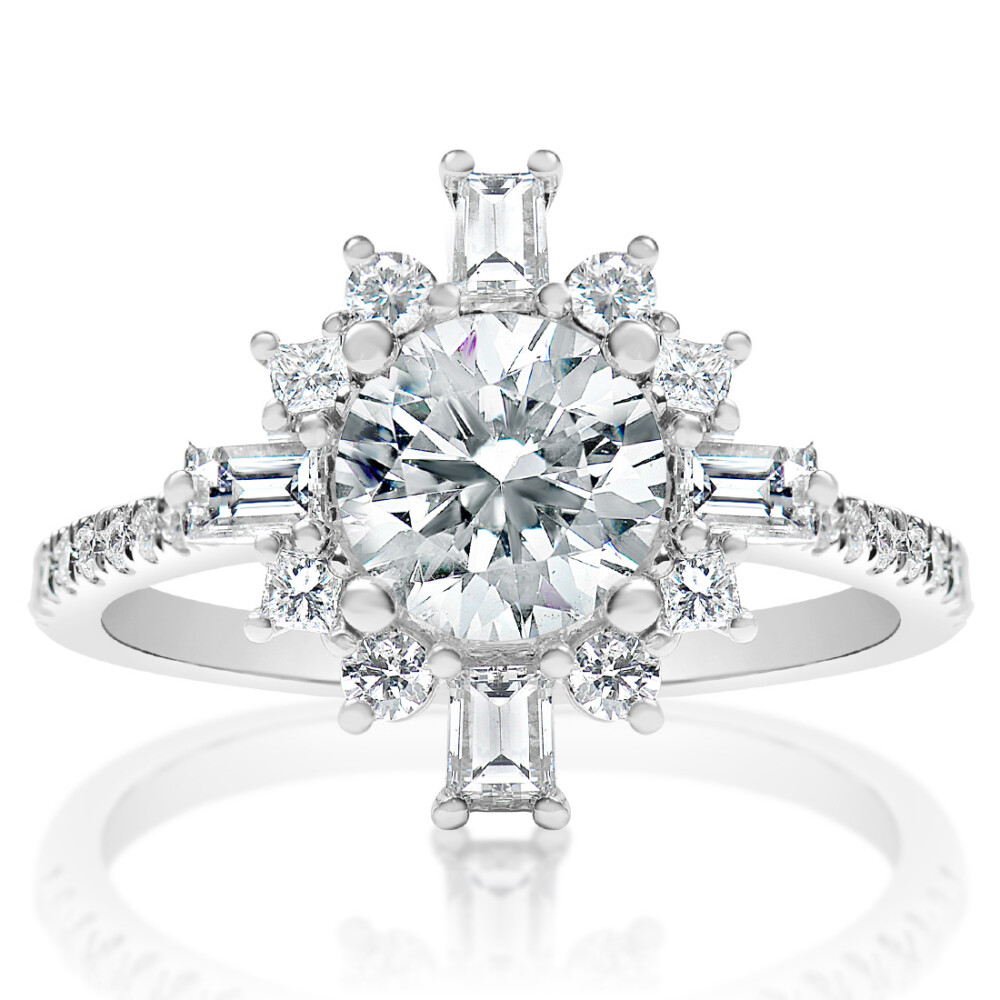 Round Diamond Fancy Halo Engagement Ring