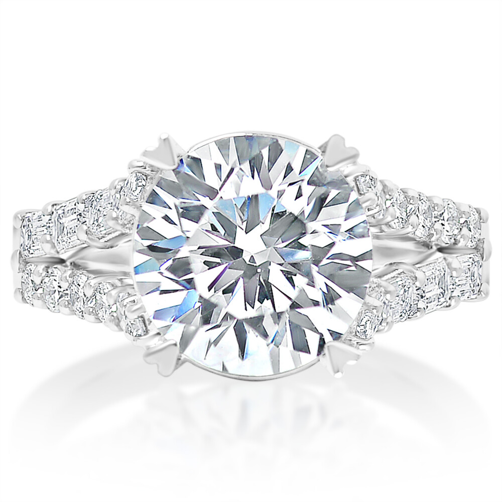 Round Diamond Split Shank Heart Prong Engagement Ring