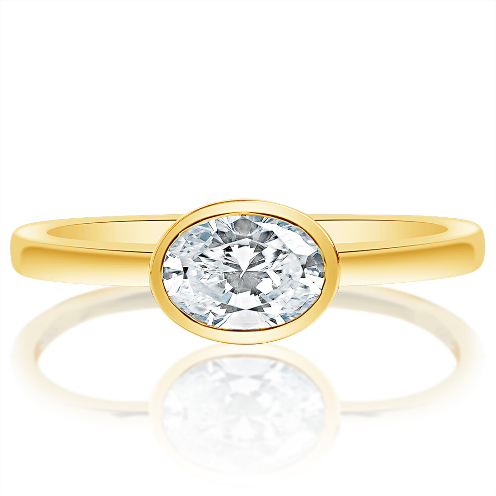 Oval East West Bezel Solitaire Engagement Ring