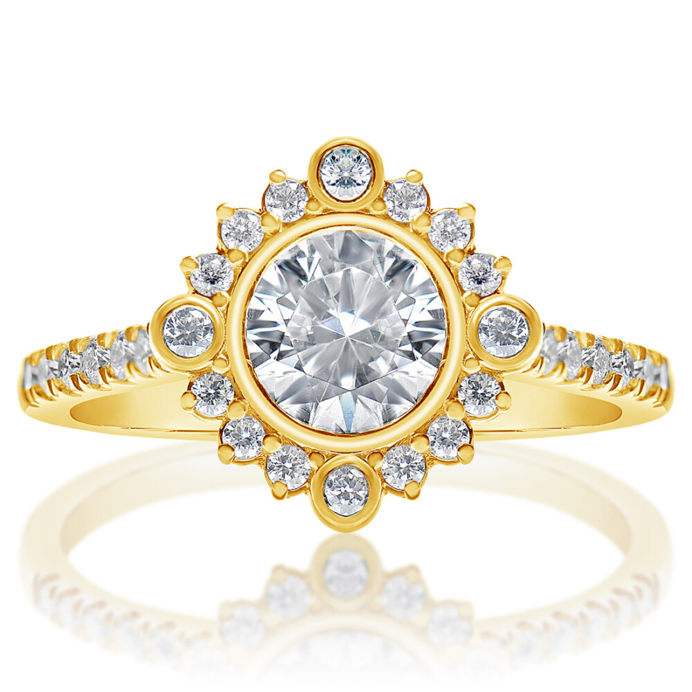 Round Diamond Bezel Halo Engagement Ring