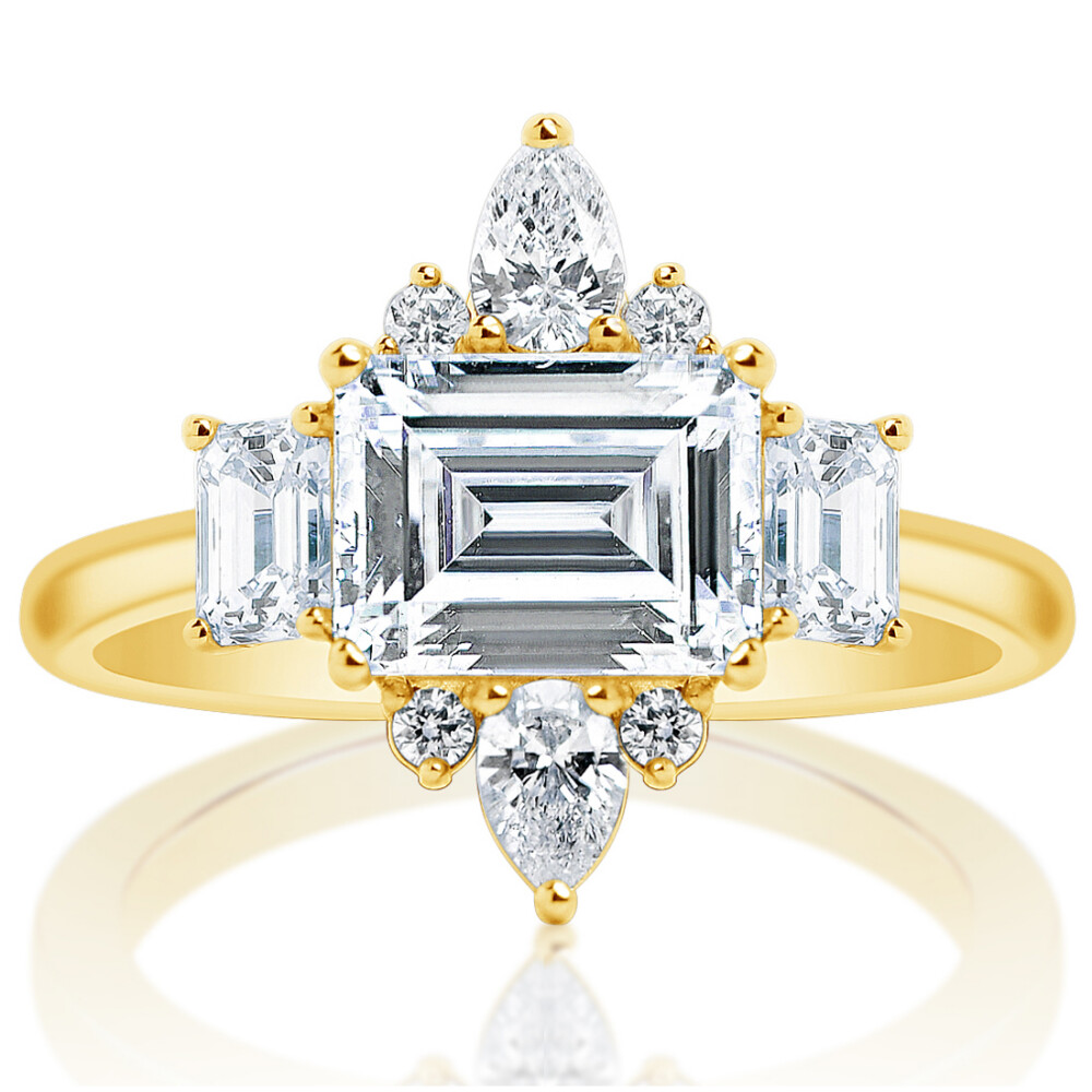 Emerald Diamond Cluster Halo Engagement Ring