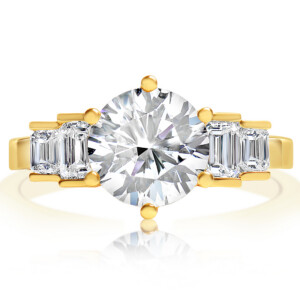 Round Diamond Baguette Sidestone Engagement Ring