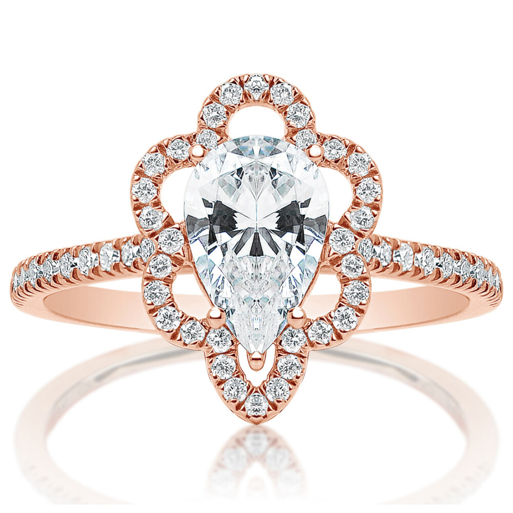 Pear Diamond Clover Halo Engagement Ring