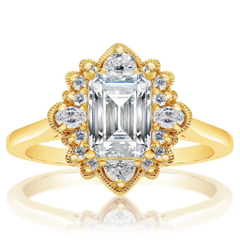 Vintage Style Emerald Halo Engagement Ring