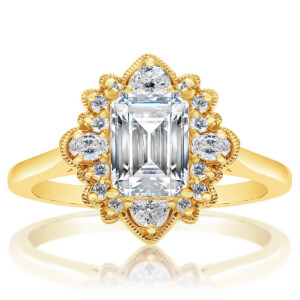 Vintage Style Emerald Halo Engagement Ring