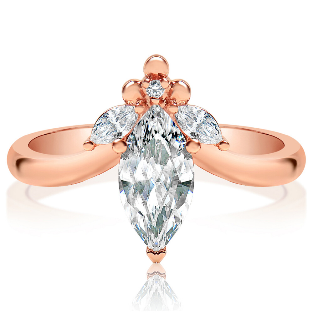 Marquise Curved Band Cluster Engagement Ring