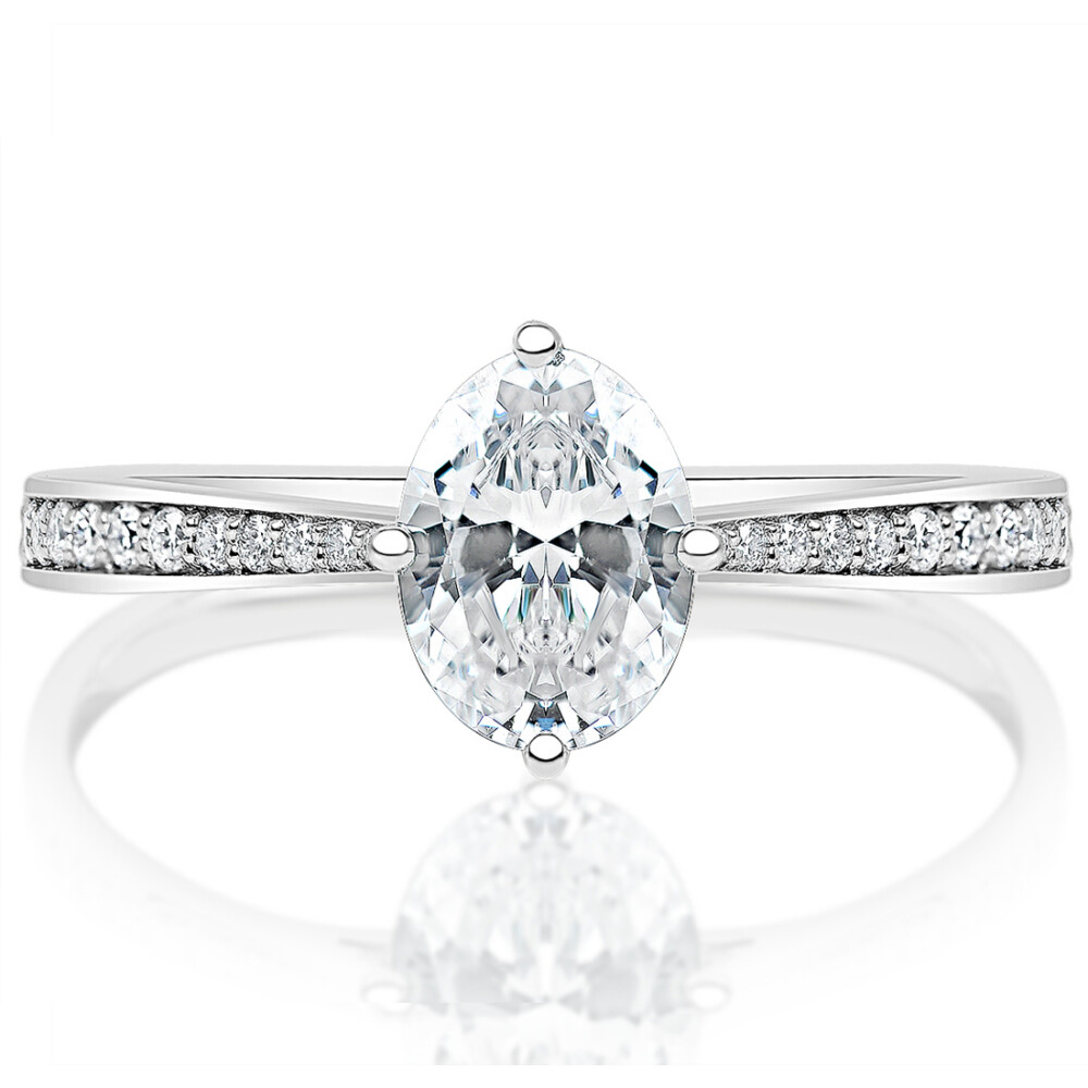 Oval Diamond Compass Set Tapered Shank Engagement Ring