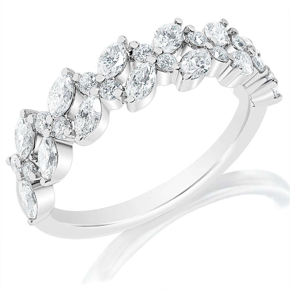 Double Stack Marquise and Round Diamond Anniversary Ring