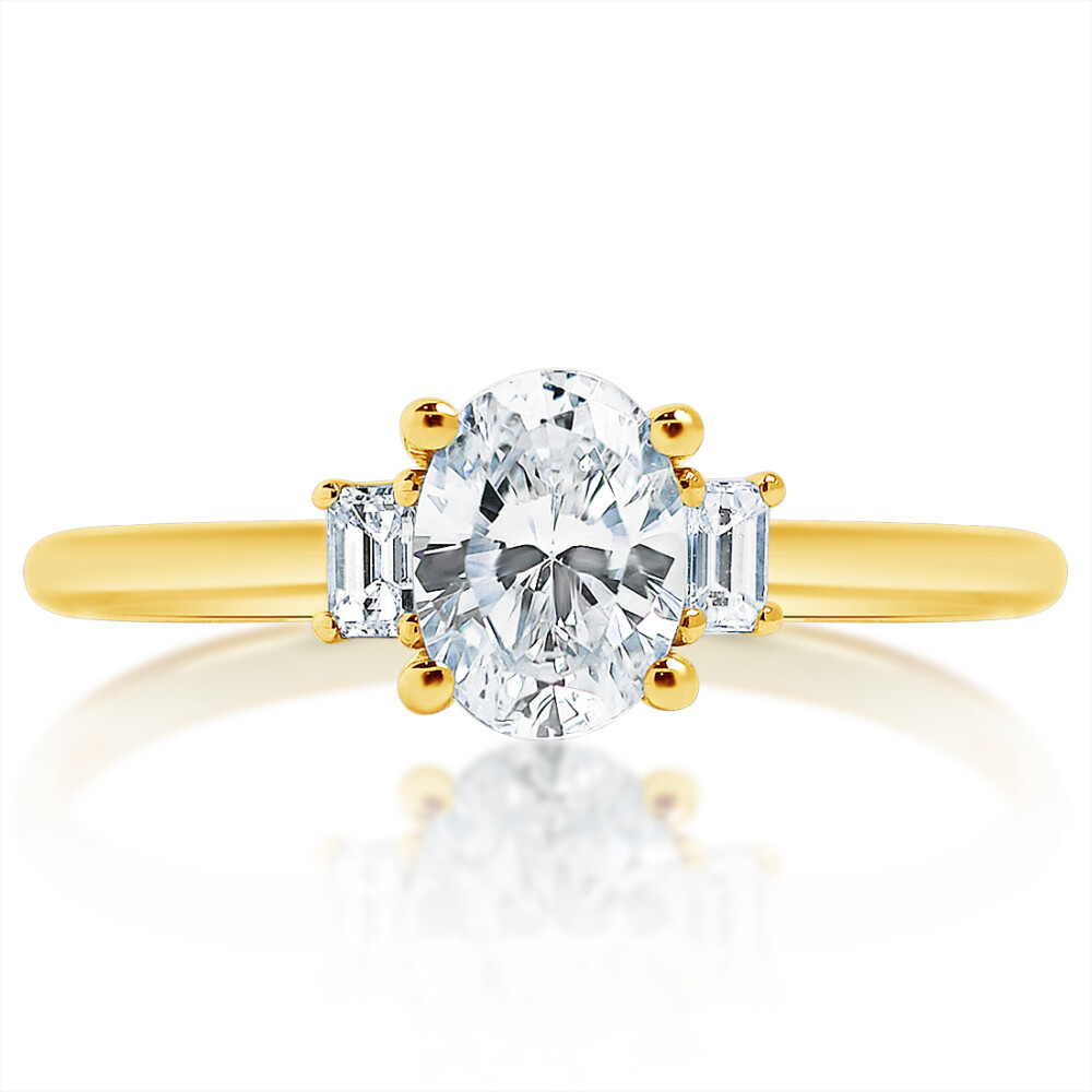 Oval Diamond Emerald Sidestones Engagement Ring