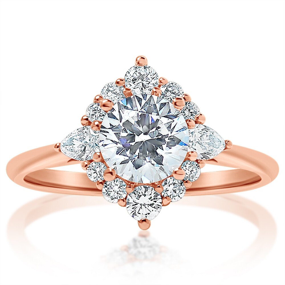 Round Diamond Graduated Kite Halo Engagement Ring