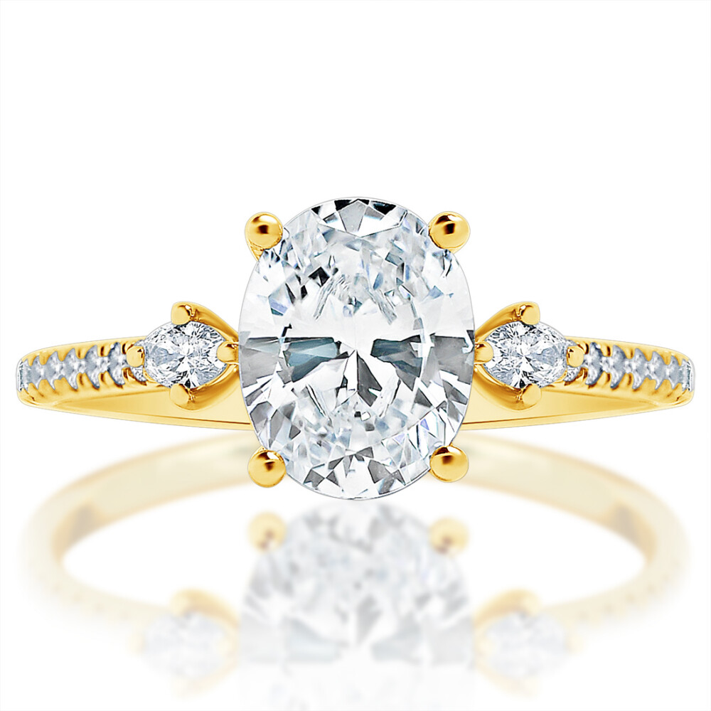 Oval Diamond Decorated Band Engagement Ring