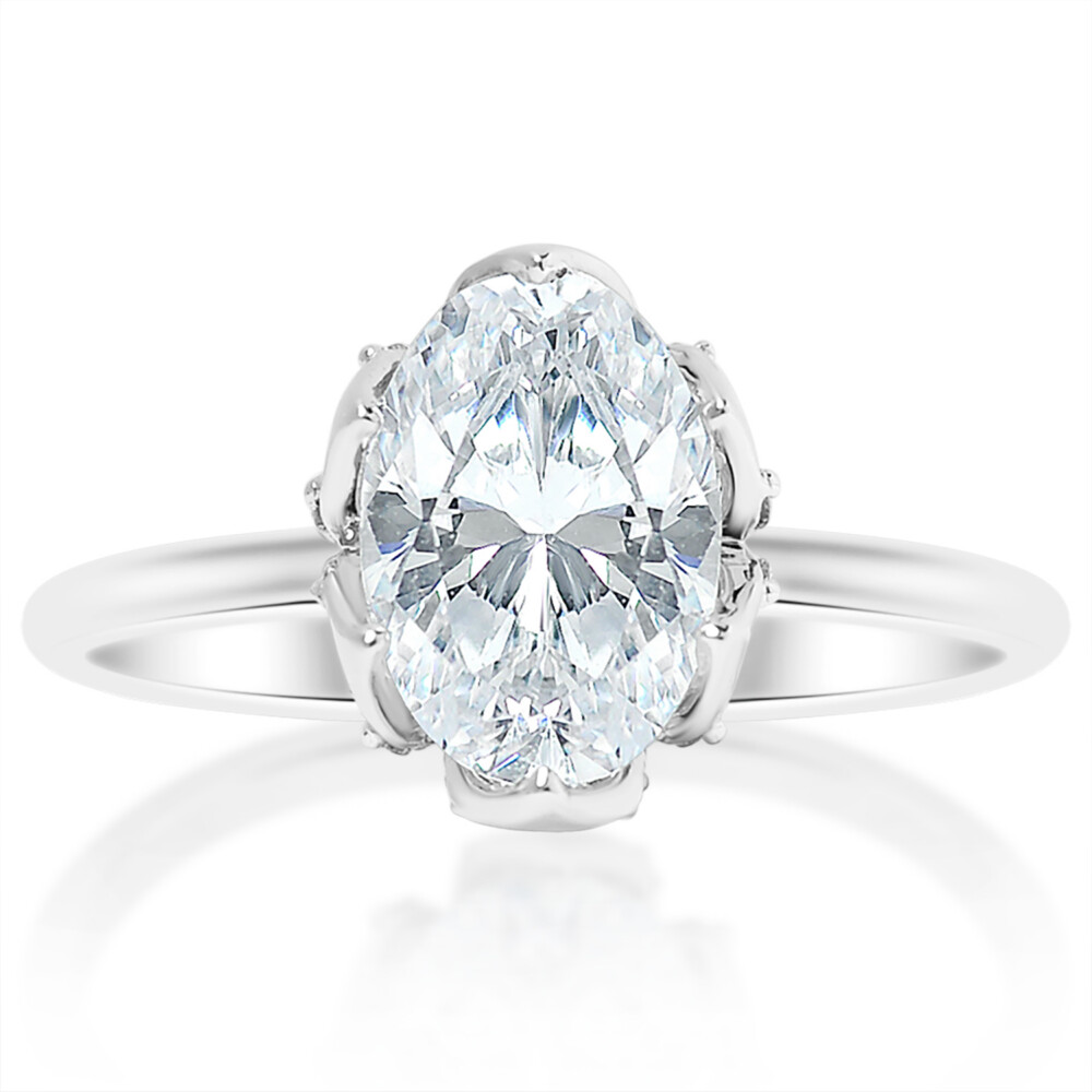Oval Diamond Tulip Head Engagement Ring