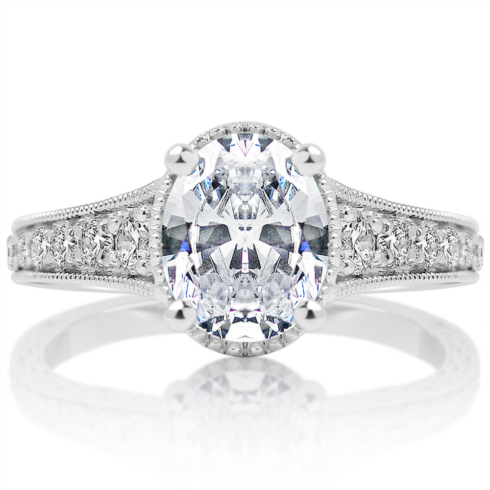 Oval Diamond Filigree Side Vintage Engagement Ring