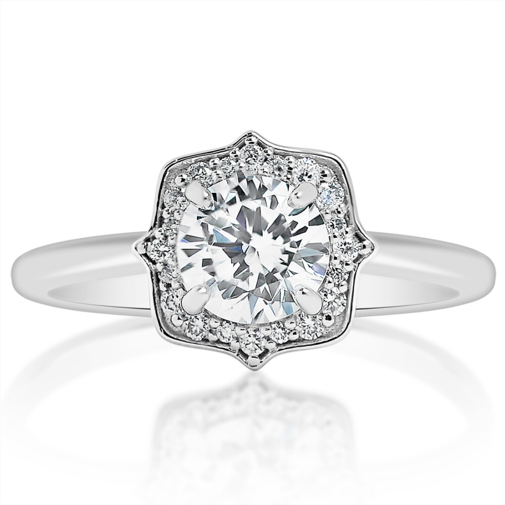 Round Diamond Vintage Style Halo Engagement Ring