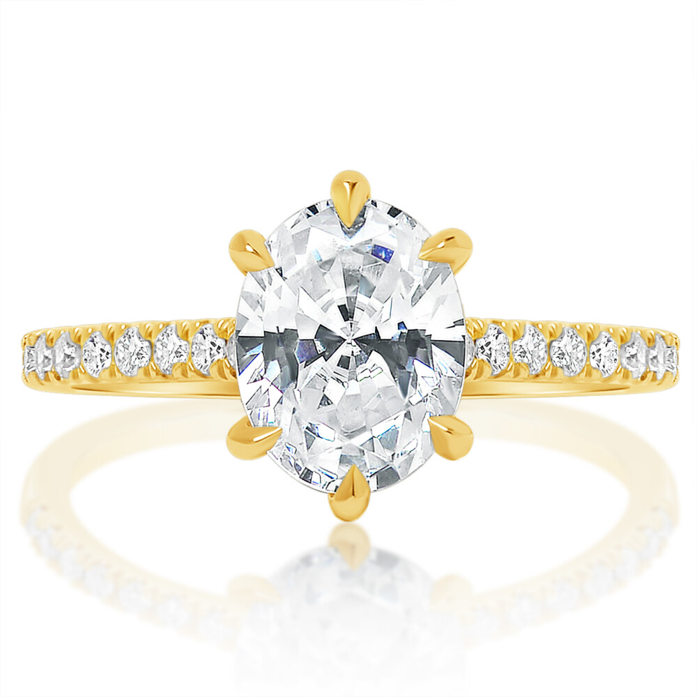 Oval Six Eagle Claw Prong Diamond Bridge Engagement Ring