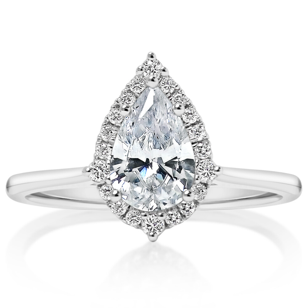 Pear Diamond Halo Compass Point Engagement Ring