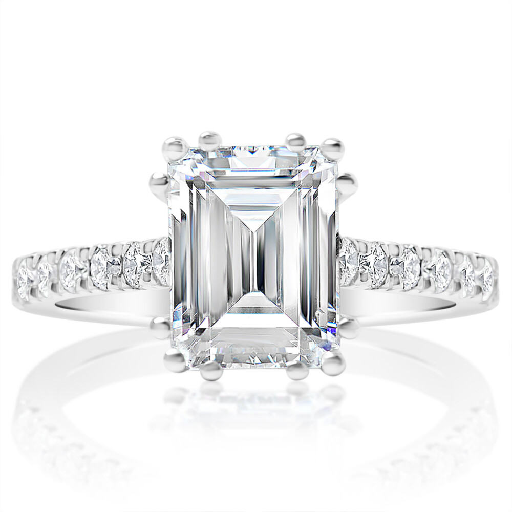 Emerald Triple Prong Diamond Band Engagement Ring