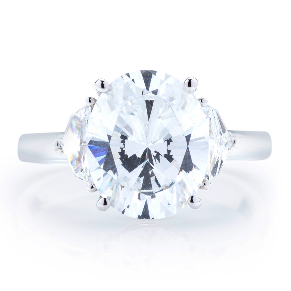 Oval and Epaulet Three Stone Engagement Ring