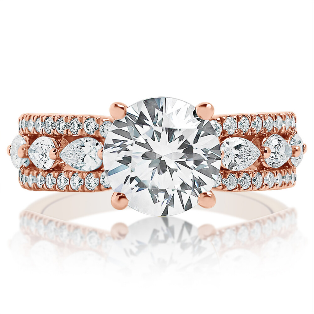 Round Diamond Large Pear Band Engagement Ring