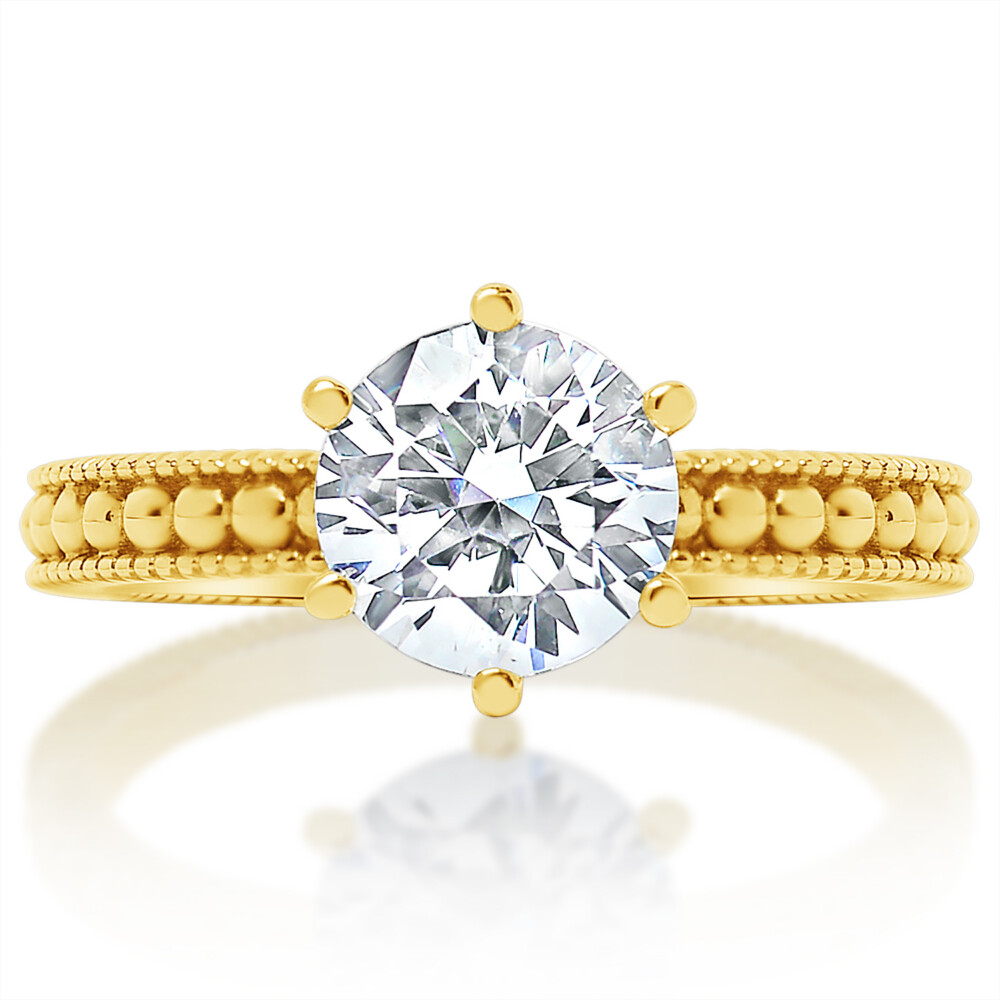 Round Diamond Bead Channel Solitaire Engagement Ring