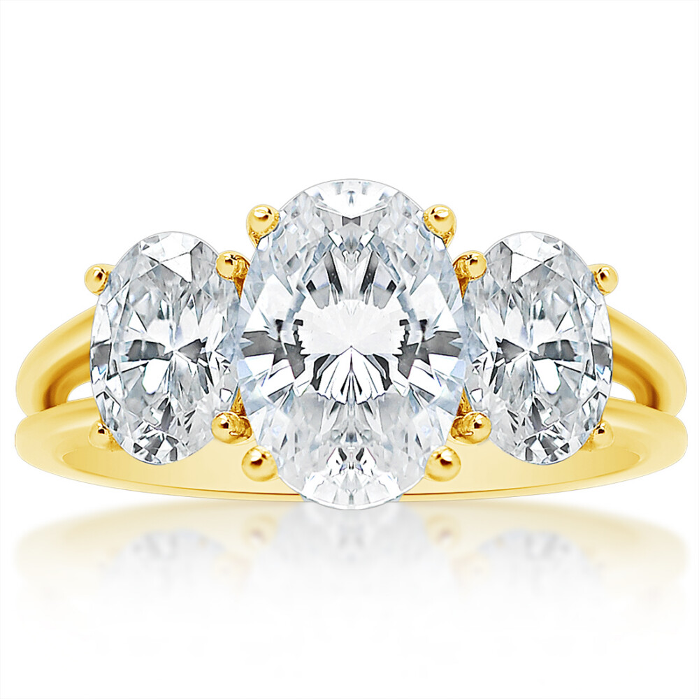 Oval Three Stone Split Shank Engagement Ring