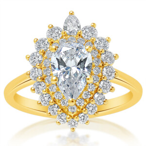 Pear Diamond Double Halo Shared Prong Engagement Ring
