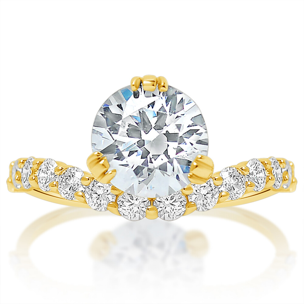 Round Diamond Curved Band Engagement Ring