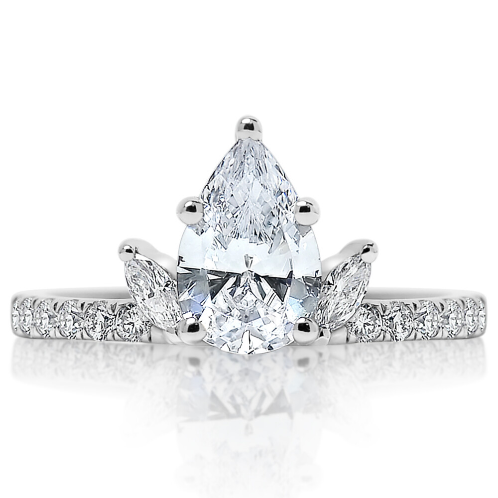 Pear and Marquise Petal Three Stone Engagement Ring