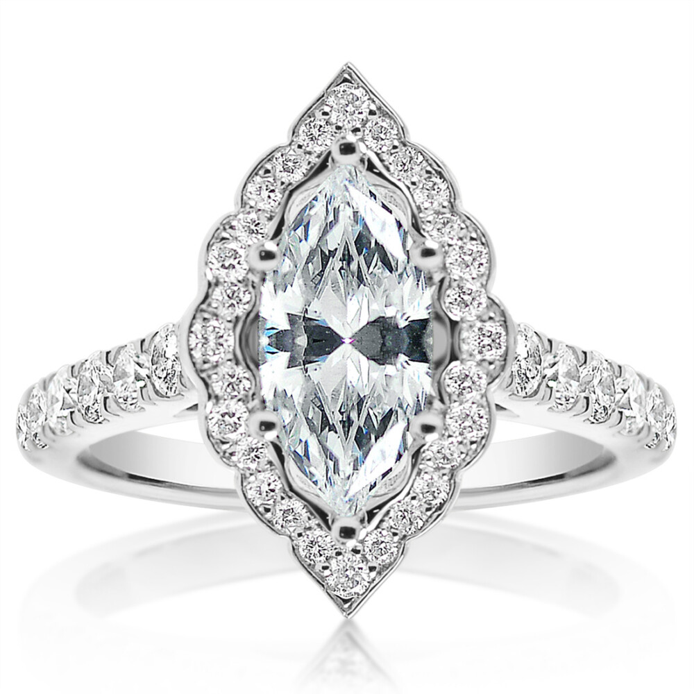 Vintage Style Marquise Halo Engagement Ring
