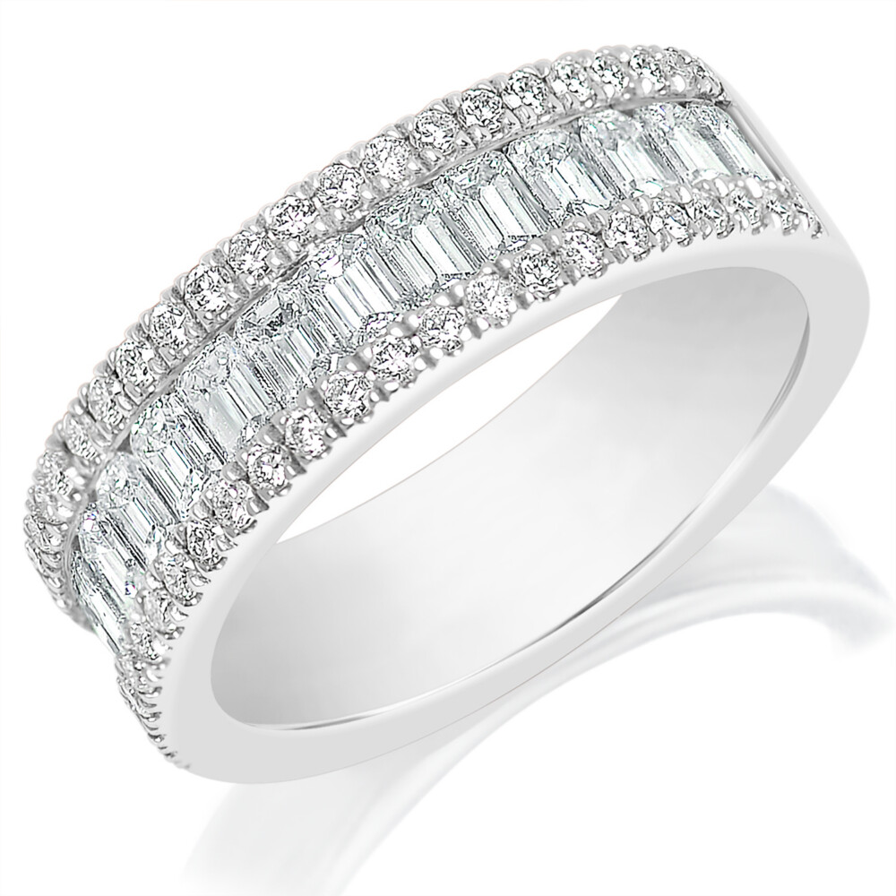 Round and Emerald Diamond Triple Row Ring