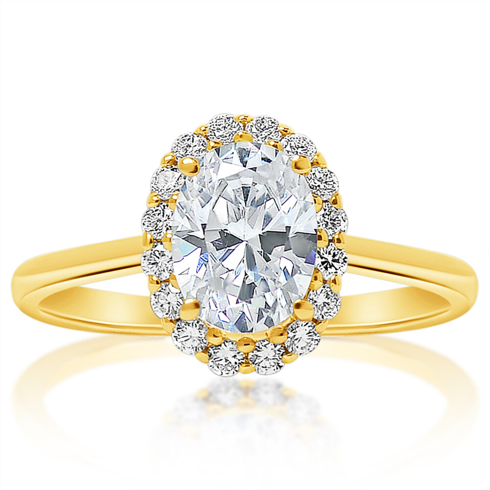 Oval Diamond Halo High Polish Engaement Ring