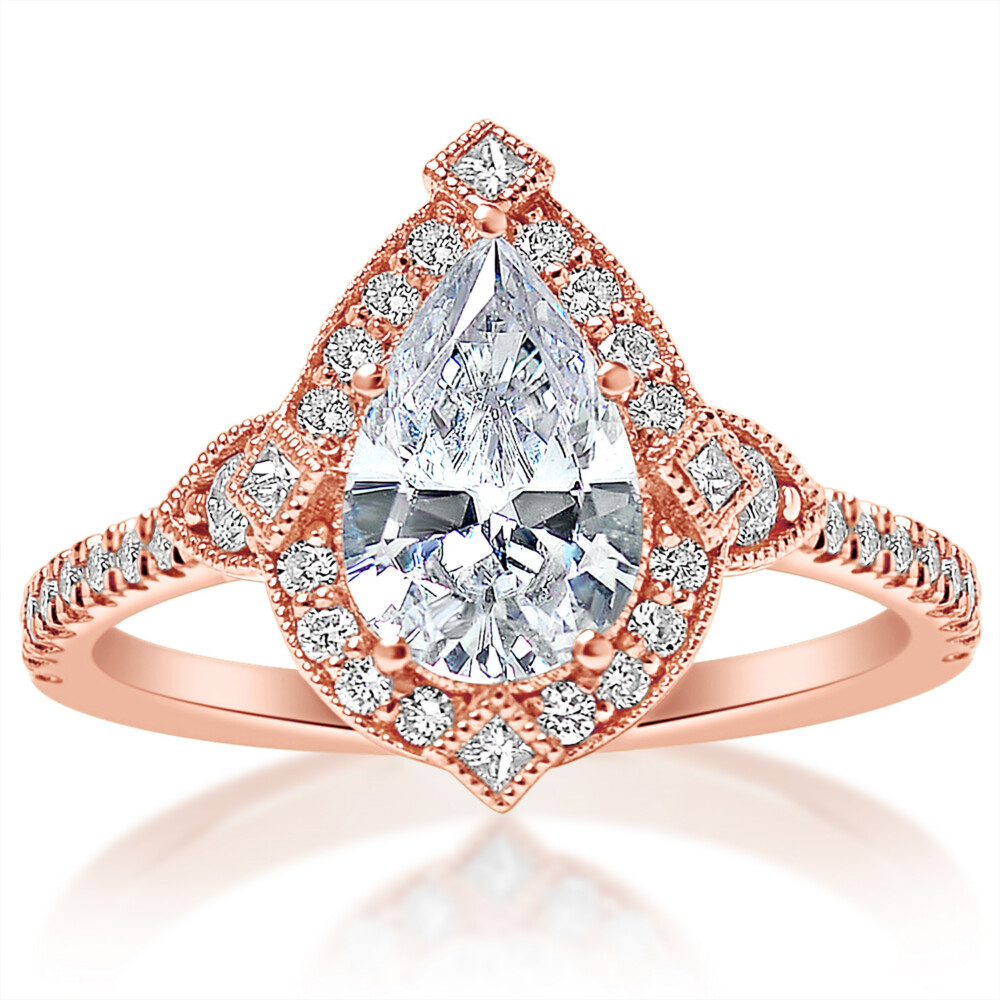 Pear Diamond Vintage Compass Halo Engagement Ring