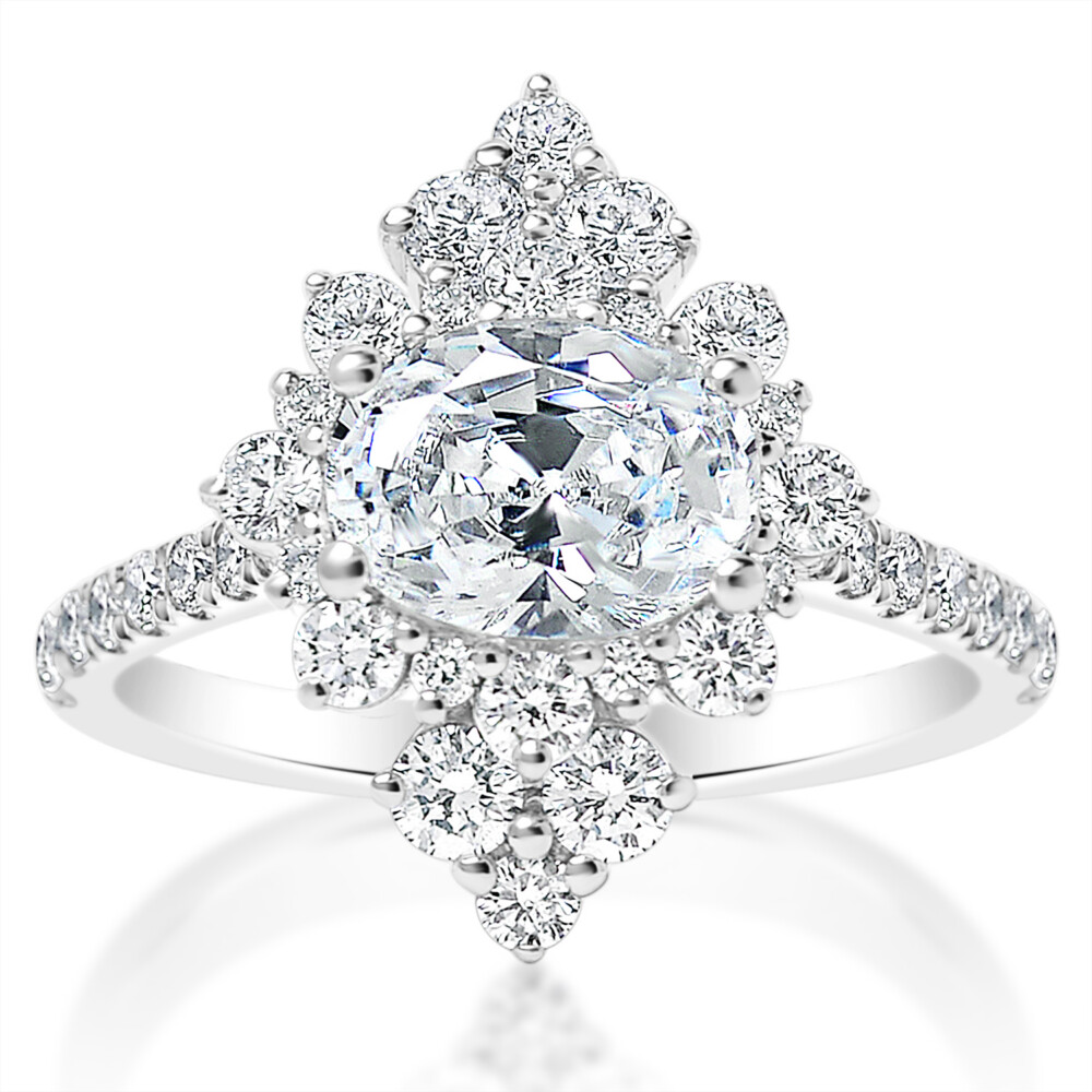 East West Oval Cluster Halo Engagement Ring