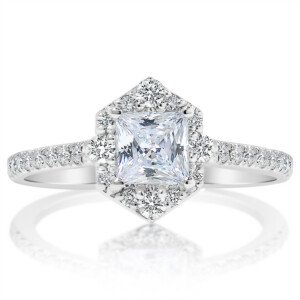 Princess Diamond Hexagonal Halo Engagement Ring