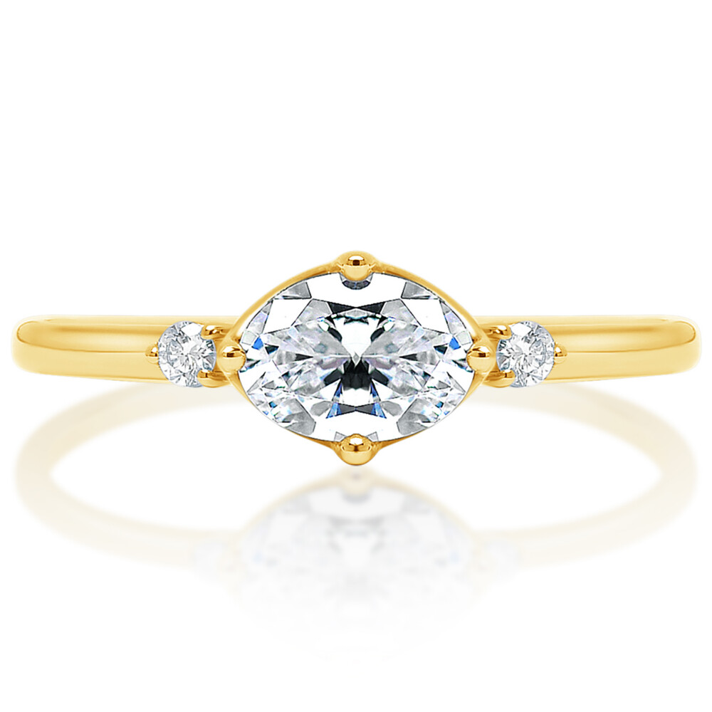 East West Marquise and Round Sidestone Engagement Ring