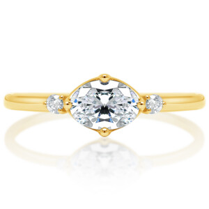 East West Marquise and Round Sidestone Engagement Ring