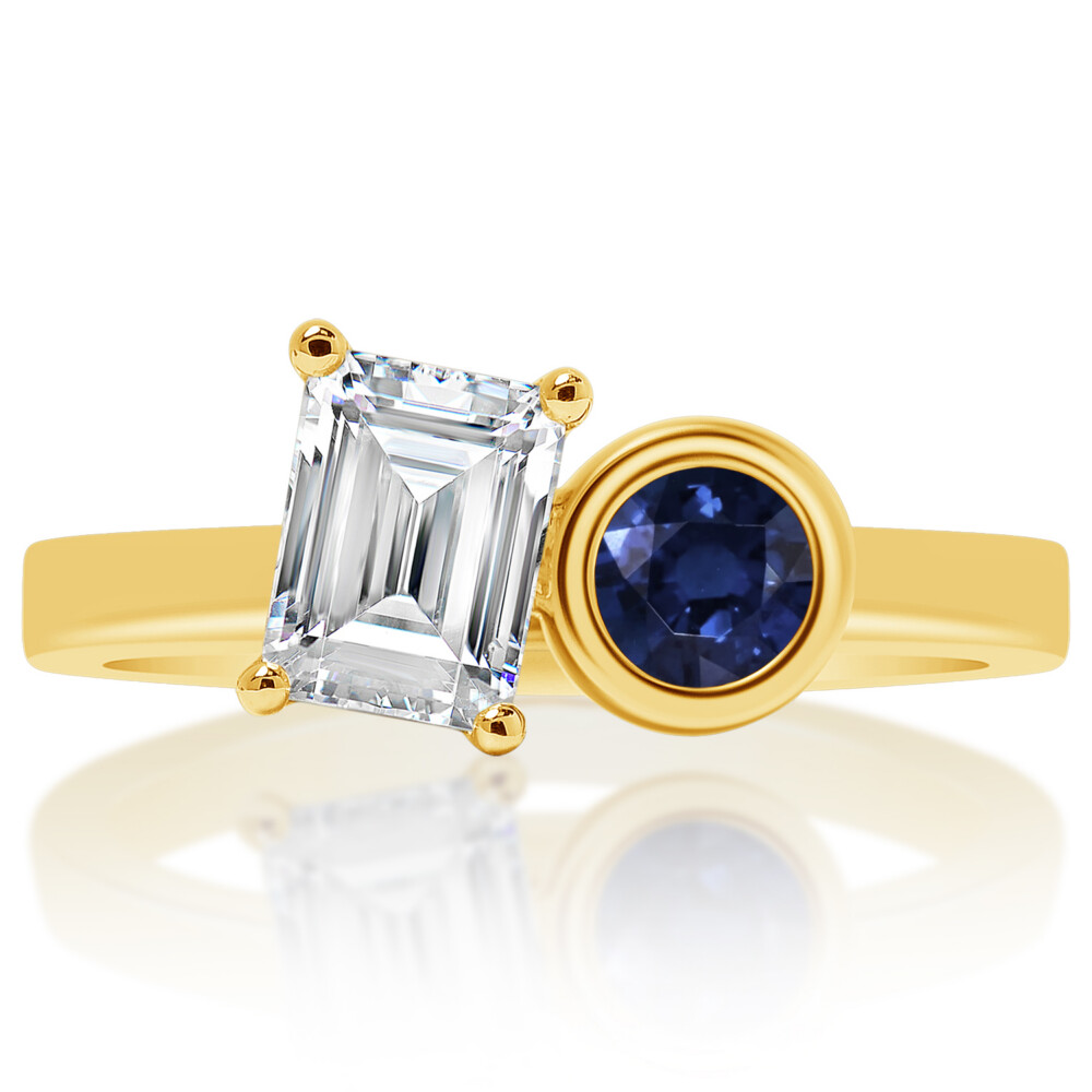 Emerald Diamond Round Sapphire Toi et Moi Engagement Ring