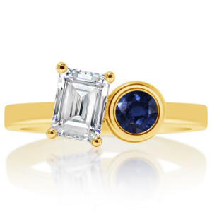 Emerald Diamond Round Sapphire Toi et Moi Engagement Ring