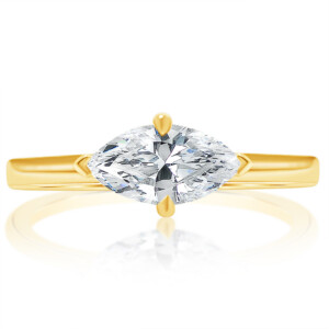Marquise East West Compass Set Hidden Halo Engagement Ring