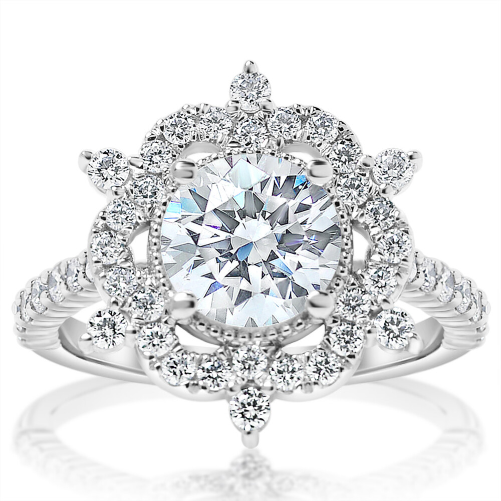 Round Diamond Snowflake Halo Engagement Ring