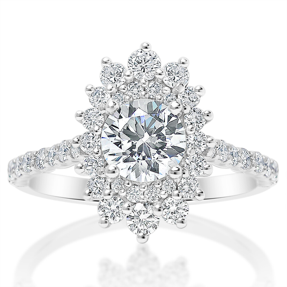 Round Diamond Oval Double Halo Engagement Ring