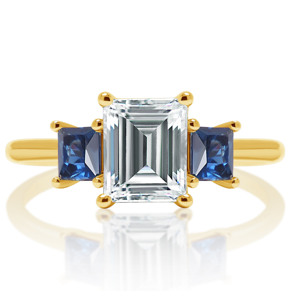 Emerald Diamond Princess Sapphire Sidestone Engagement Ring
