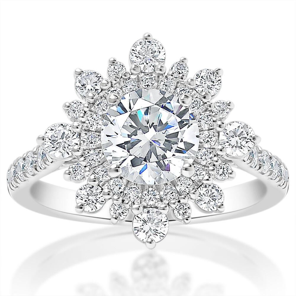 Round Diamond Double Halo Snowflake Engagement Ring