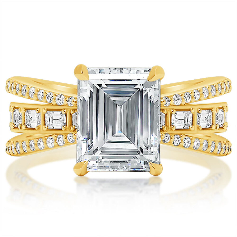 Emerald Triple Band Eagle Claw Engagement Ring