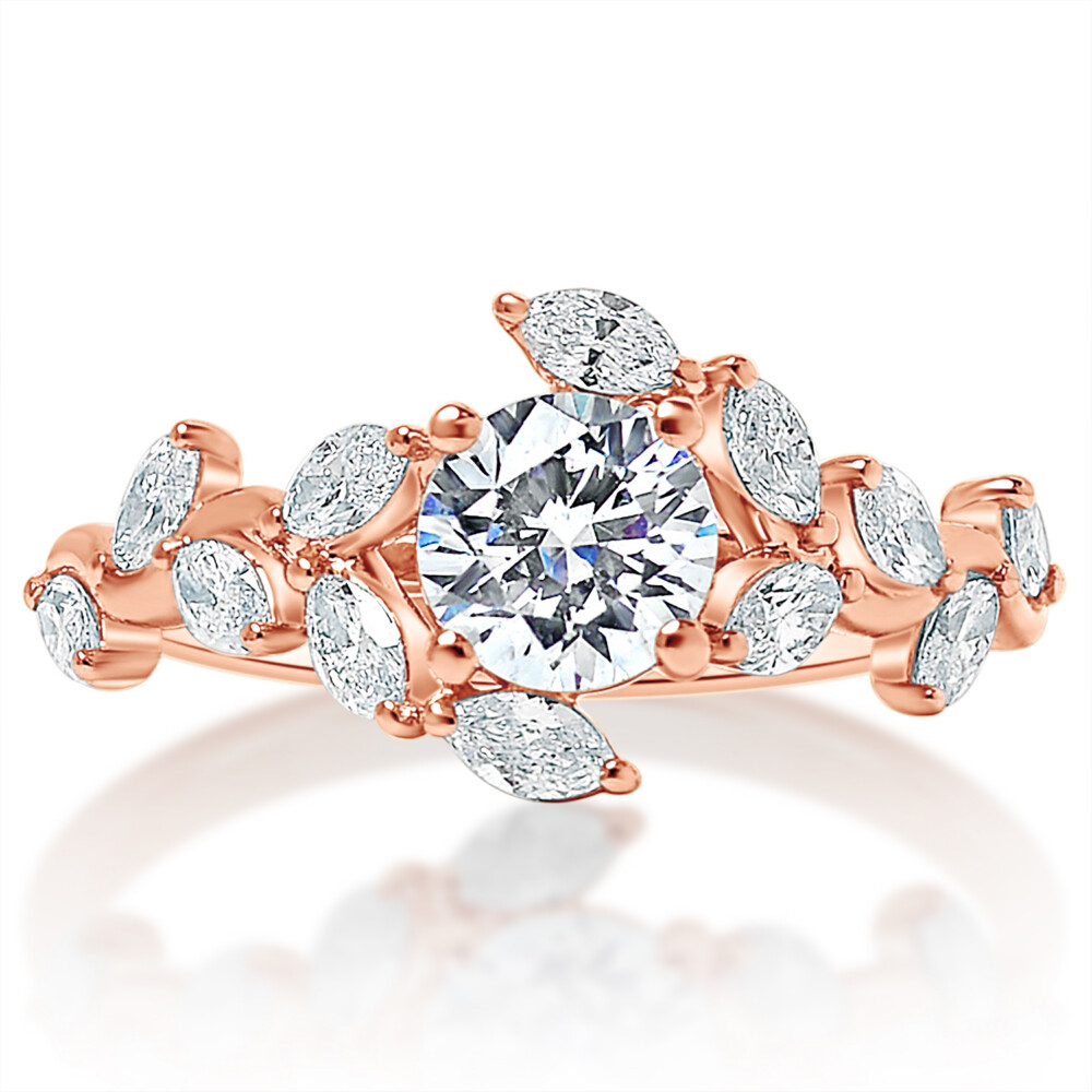 Round Diamond Vine Design Engagement Ring