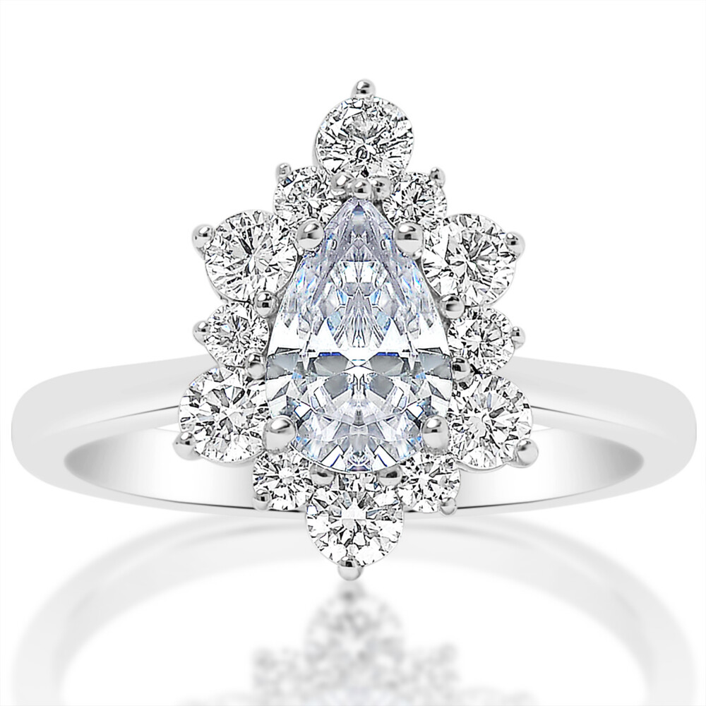 Pear Diamond Alternating Size Halo Engagement Ring