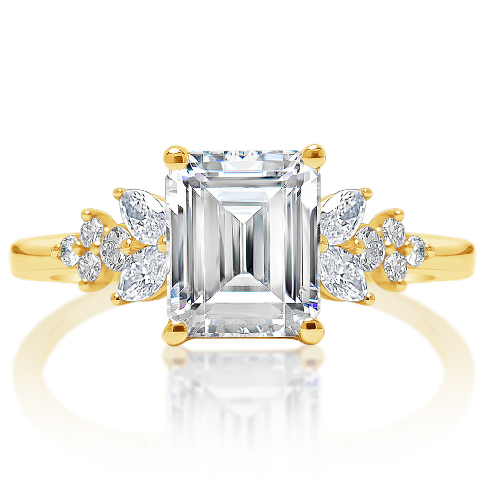 Emerald Diamond Marquise and Round Cluster Engagement Ring